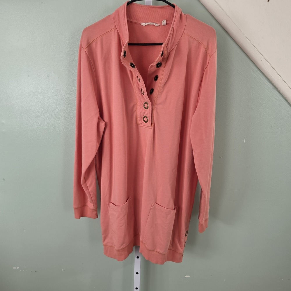 Soft Surroundings Lakshmi Pullover Tunic 1X, Snap Button, Peach Cotton Blend